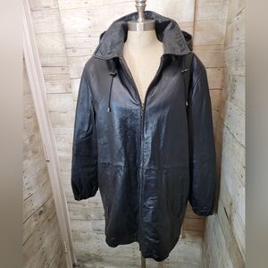Bromley Unisex Leather Black Hooded Jacket
